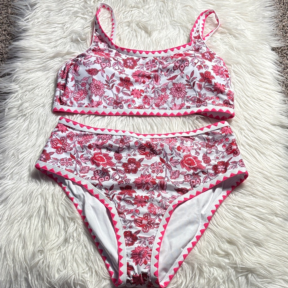 Floral Pink High-Waist Bikini Set - Women